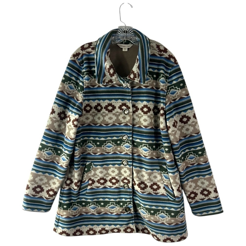 Coldwater Creek Fleece Button Aztec Print Jacket Size Large